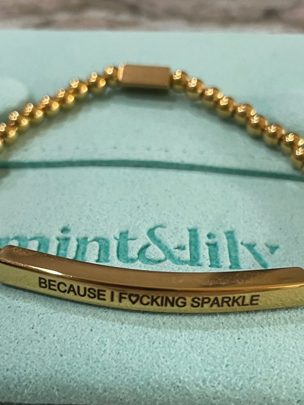 MINT&LILLY gold tone stretch beaded bracelet with inspirational statement.  NEW